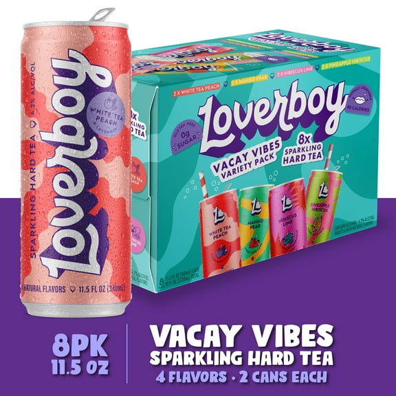 Loverboy Vacay Vibes Hard Tea Variety Pack, 8 Pack, 11.5 fl oz Can, 4.2% ABV