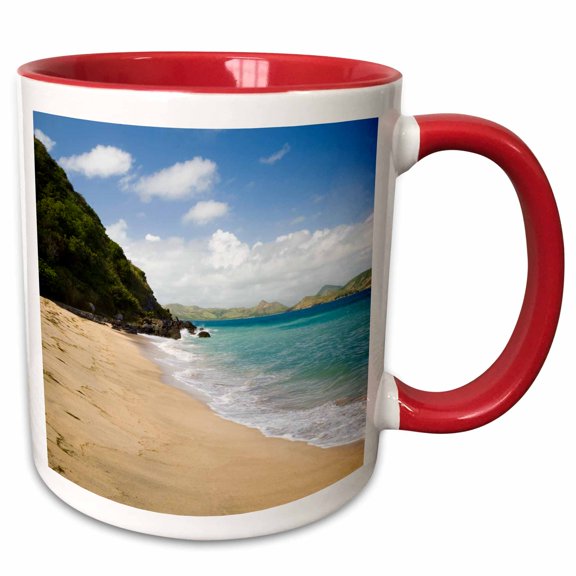 3drose, Lovers Beach, Nevis with St. Kitts on Horizon-ca32 Gjo0033 - Greg Johnston, 11oz Two-tone Red Mug