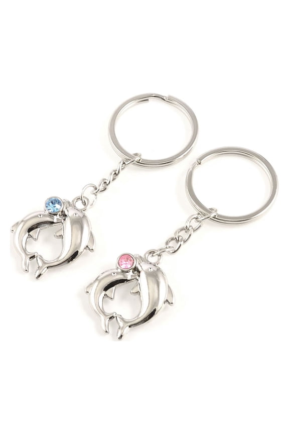 Lovers Dolphin Shaped Pendant Handbag Ornament Key Ring Keychain 2 Pcs