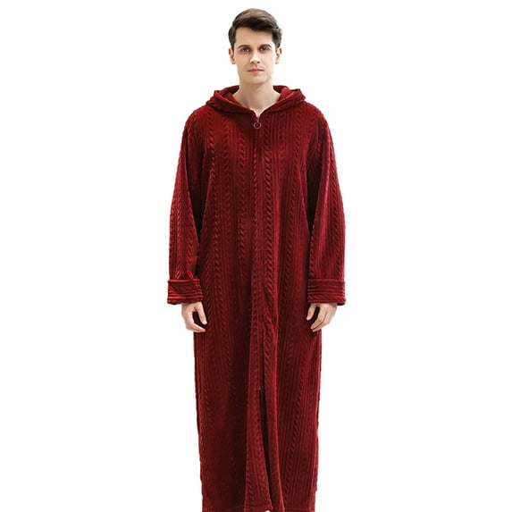 Lovers Hooded Bathrobe Flannel Sleepwear Winter Zip Robe Women Men Long Nightgown Bath Robe Pajamas