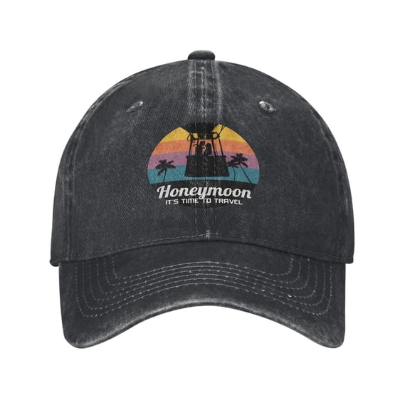 Lovers In Balloon Basket Baseball Cap Golf Dad Hat Adjustable Washed Denim Trucker Hats Unconstructed Snapback Cap for Men Women Unisex Adult,Black