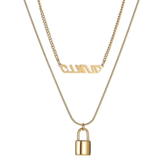Lovers Lock Charms Snake Bone Chain Choker Necklaces, Stainless Steel