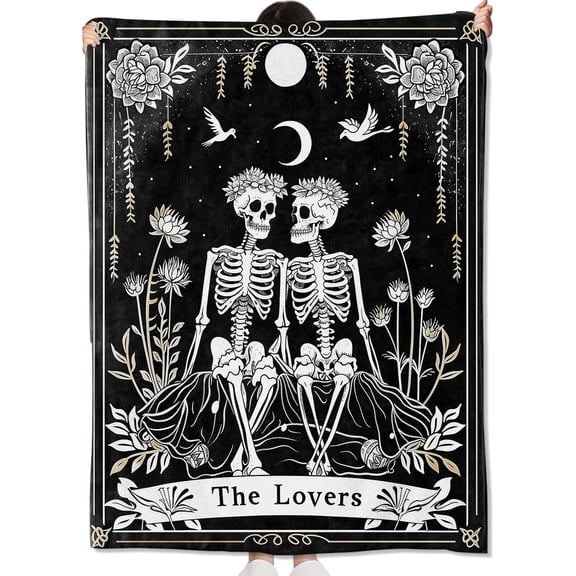 The Lovers Skeleton Blanket Gifts for Kids Adult Women,Gothic Romantic Flannel Throw Blankets,Soft Comfy Lightweight for Room Couch Bed Sofa Bold Halloween Goth Decor,Horror Lovers 60x50in