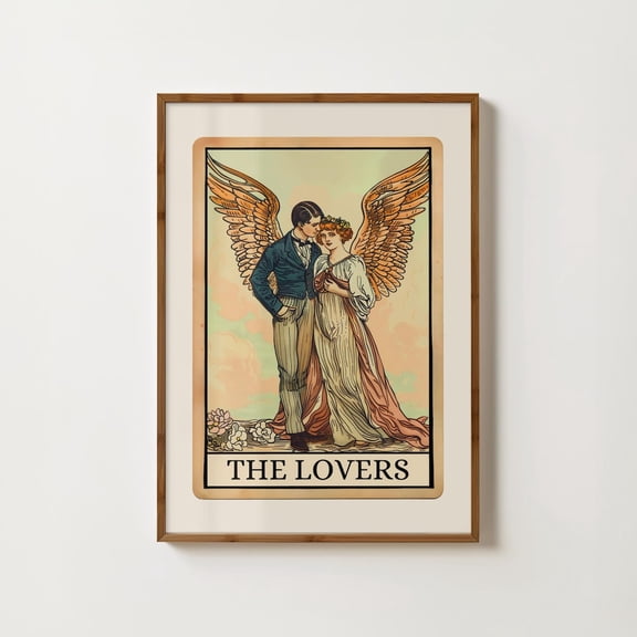 The Lovers Tarot Card Print Spiritual Art Tarot Card Boho Bedroom Print Mystical Witchy Art Whimsical Romantic Home Decor #813, Unframed Poster Size 8x12