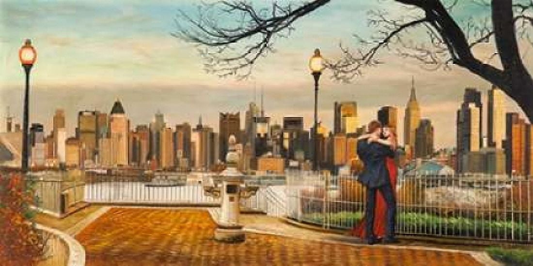 Lovers in New York Canvas Art - Pierre Benson (10 x 20)