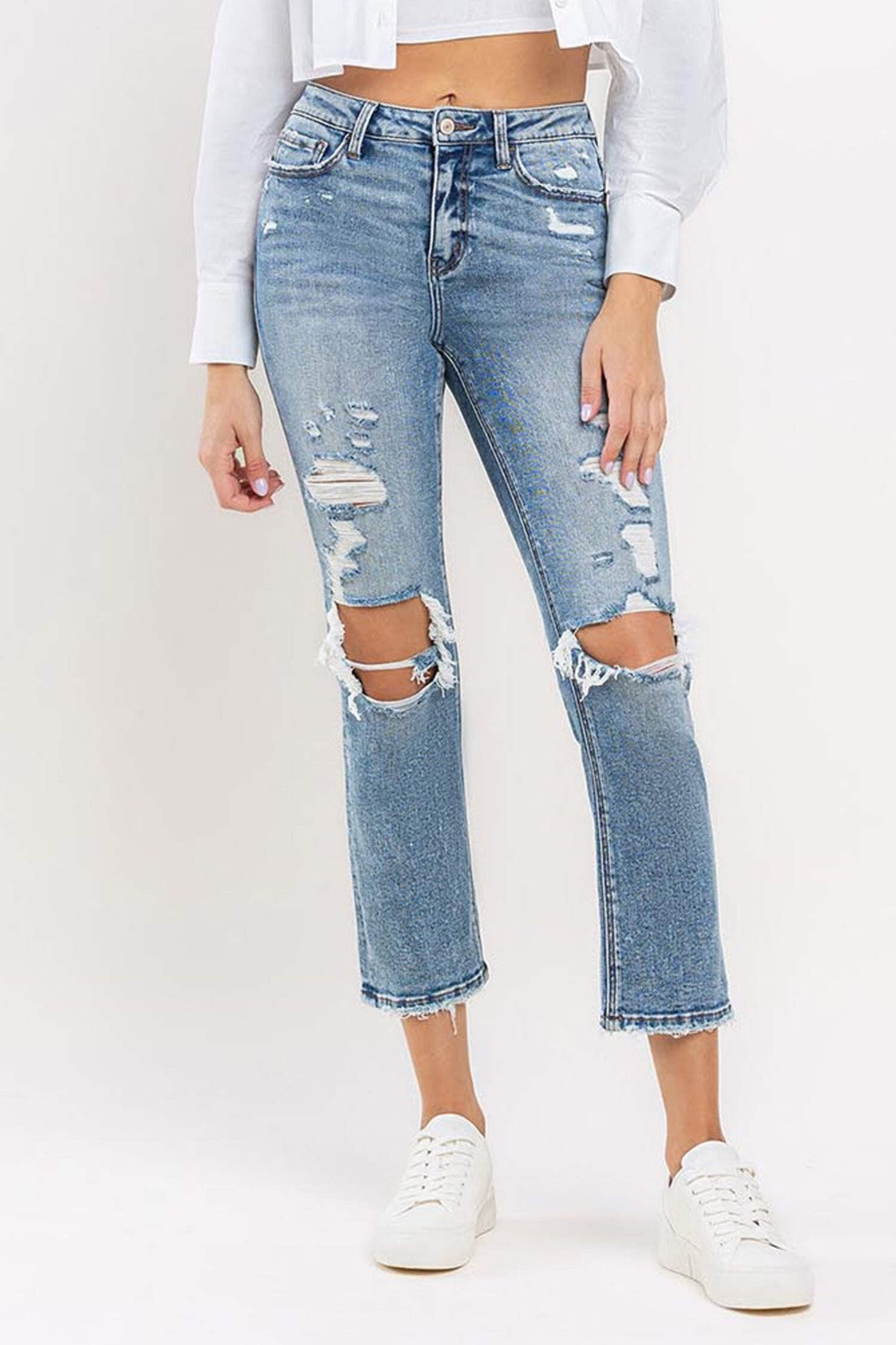 Plus Size High Rise Slim Straight Jeans