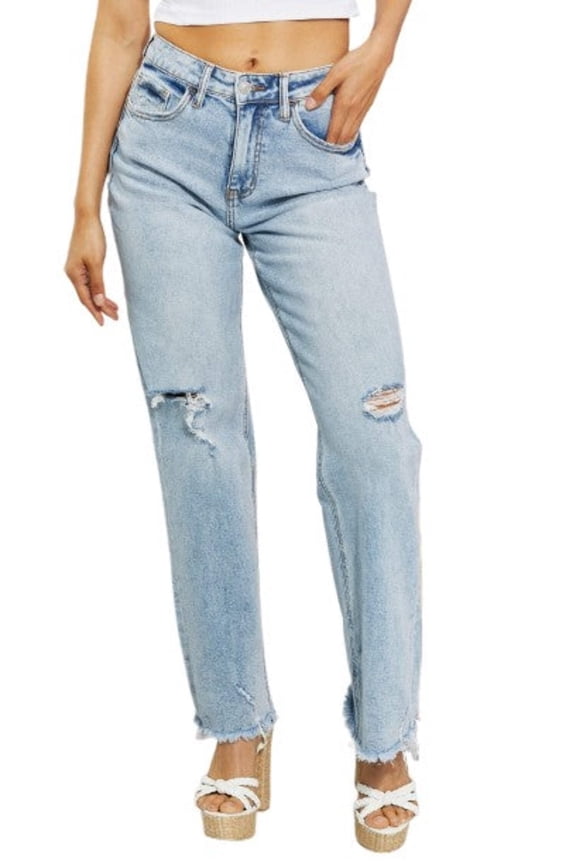 Lovervet Women's High Waist Distressed Straight Cut 90's Dad Jeans