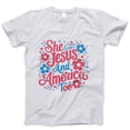 thumbnail image 1 of She Loves Jesus and America Too T-Shirt – Christian Patriotic Floral Tee for Women, 4th of July USA Faith Shirt, Religious Summer Apparel, Jesus Lover Gift Tee, 1 of 7