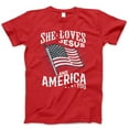 thumbnail image 1 of She Loves Jesus and America Too T-Shirt – Christian Patriotic USA Flag Burst Tee for Women, Faith and Freedom Shirt, 4th of July Religious Graphic Top, 1 of 7