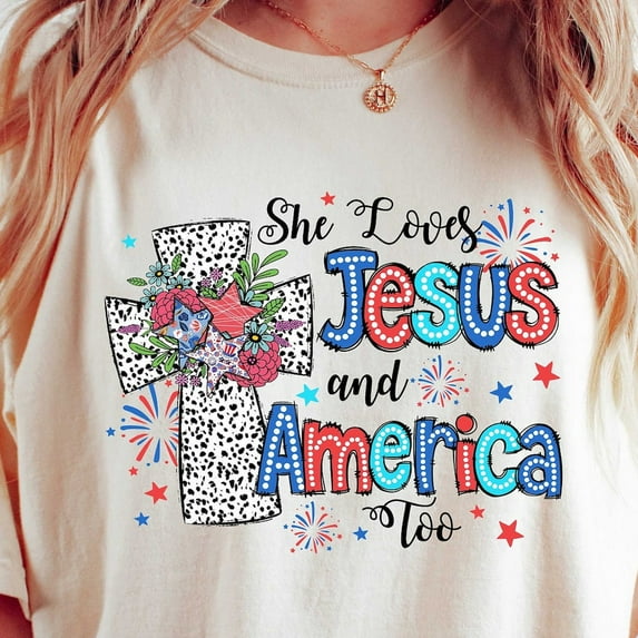 Loves Jesus And America Too T Shirt Spiritual Women Tee Religions Print Tshirt Gifts For Religious Friends Love Like Jesus I Love Jesus Unisex S-5Xl Hot Trending Shirt, Vintage Birthday Gift