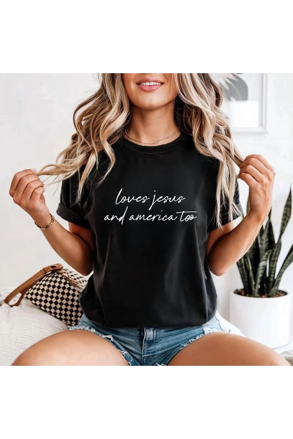 Loves Jesus And America Too T-Shirt All Size S-5Xl