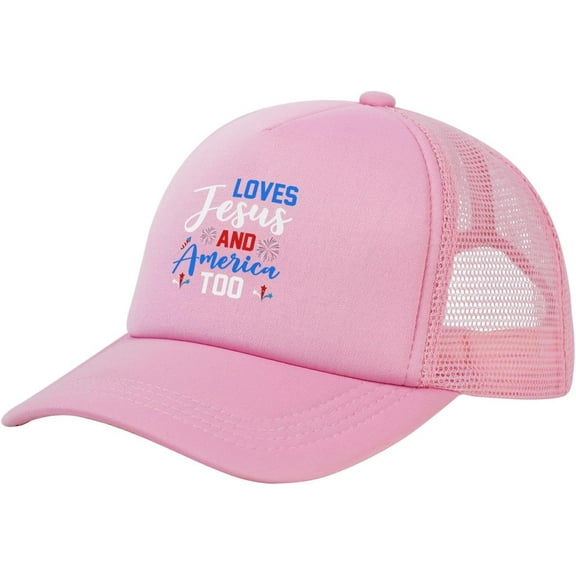 Loves Jesus and America Too Mesh Hat 4th of July Independence Day Hat Men Women Patriotic American Summer Cap Black