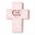 thumbnail image 1 of Loves Me Heart Damask Soft Pink 6 x 8 Wood Decorative Hanging Wall Cross Sign Plaque, 1 of 2