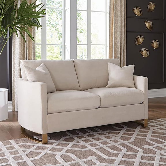 Loveseat, Beige Upholstered Sofa with Pillow Back and Accent Pillows, Modern Arched Arms and Gold Stainless Steel Legs, 69" W x 36.5" D x 36" H, Contemporary Living Room Seating
