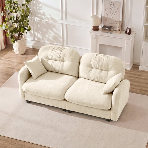 Loveseat Cloud Sectional Couches  Chenille Fabric, Quilted Pleated Design, Ergonomic Design, High-Density Foam Easy Install Elegant Armrests High Quality Wooden Base,Fits Living Rooms,Beige