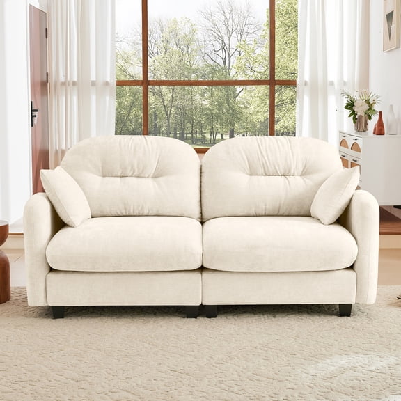 Loveseat Cloud Sectional Couches Chenille Fabric, Tufted Cushion Backrest Design, Ergonomic Design, High-Density Foam Easy Install Elegant Armrests High Quality Wooden Base, Fits Living Rooms (Beige)