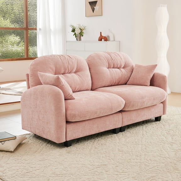 Loveseat Cloud Sectional Couches Chenille Fabric, Tufted Cushion Backrest Design, Ergonomic Design, High-Density Foam Easy Install Elegant Armrests High Quality Wooden Base, Fits Living Rooms (Pink)