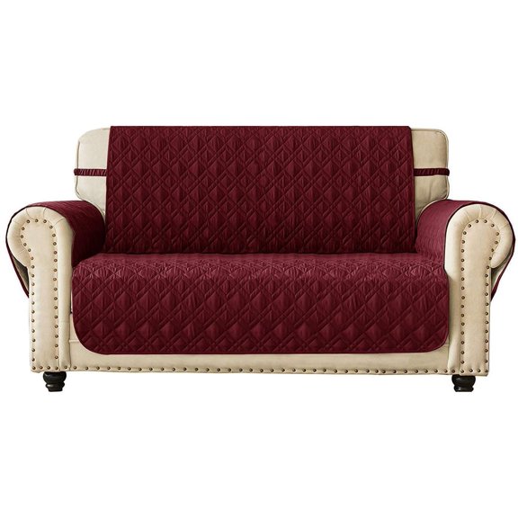 Loveseat Cover Water-Resistant Quilted Furniture Protector with Back Nonslip Paws Slipcover for Dogs, Kids, Pets Loveseat Slipcover Stay in Place for Leather (54", Burgundy)