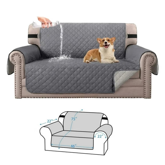 Loveseat Cover Waterproof Couch Covers 2 Cushion Couch Machine Washable Sofa Cover, Couch Cushion Covers Non Slip Furniture Protector Slipcover for Pets Dogs Children Living Room (Gray, 46")