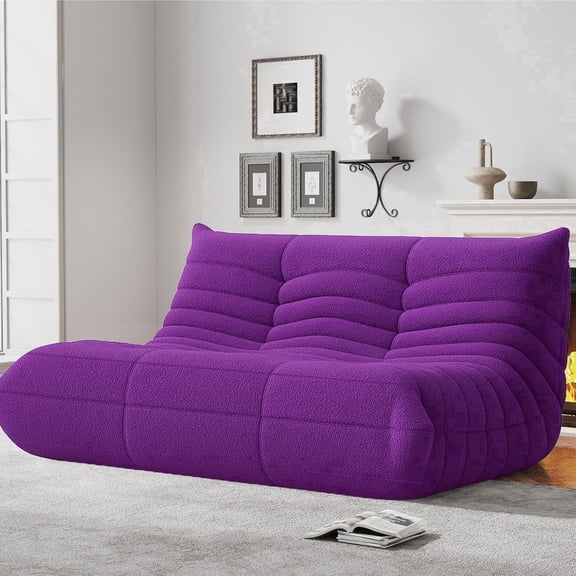 Loveseat Floor Sofa Chair, Oversized Lazy Bean Bag Couch for Living Room, Bedroom, Game Room, Soft Plush, Ergonomic, No Assembly, Purple