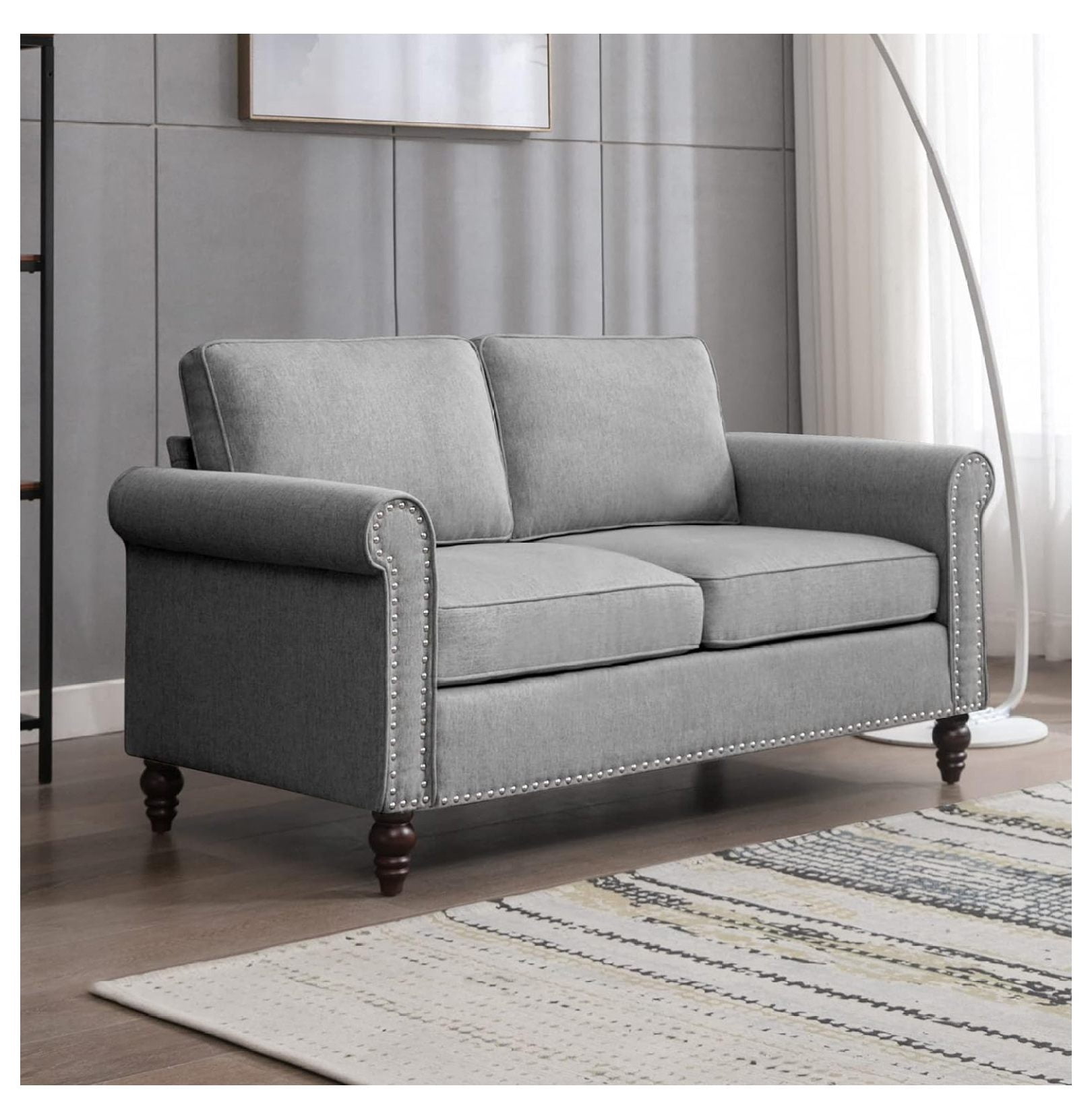 Loveseat, Light Grey Sofa Couches for Living Room, Linen Fabric