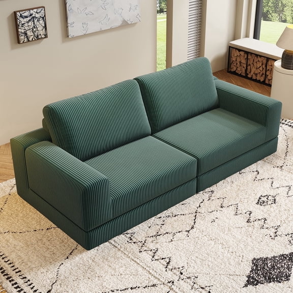 Loveseat Modular Sectional Sofa, Convertible Folding Sofa Bed with Pillow, Modern Modular Sofa Couch, Sectional Couches for Living Room, Bedroom and Apartment, Green