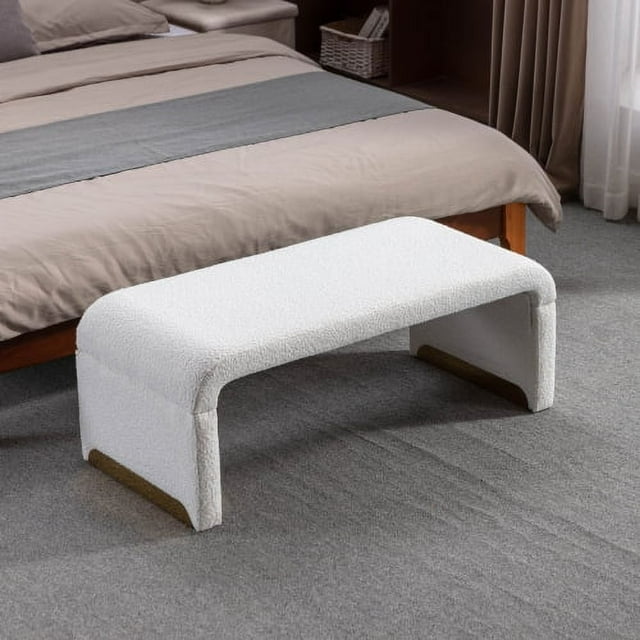 Loveseat Ottoman, Fabric Footstool Shoe Bench With Gold Metal Legs,Modern Bedroom Bench for Bedroom Hallway,Ivory