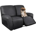 thumbnail image 1 of Loveseat Recliner Cover Leather Look Recliner Loveseat Covers Recliner Sofa Cover for 2 Seater Reclining Couch Spandex Fabric Washable 6 Pieces (2 Seater, 01 Dark Gray), 1 of 14