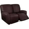 thumbnail image 1 of Loveseat Recliner Cover Leather Look Recliner Loveseat Covers Recliner Sofa Cover for 2 Seater Reclining Couch Spandex Fabric Washable 6 Pieces (2 Seater, 01 Chocolate), 1 of 14