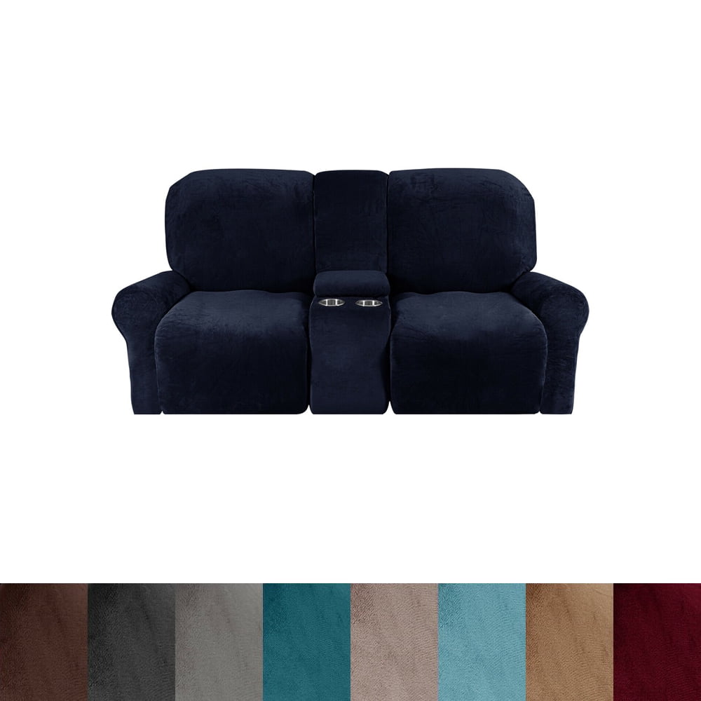 Loveseat Recliner Cover with Center Console, Stretch Velvet Recliner
