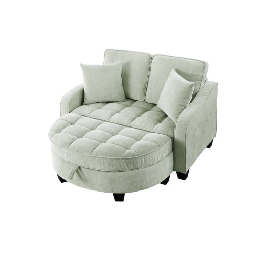 Loveseat Recliner, Double Sofa Bed with Storage Footstool and Irregular Armrests, Corduroy Convertible Bed, Perfect for Living Rooms, Cyan