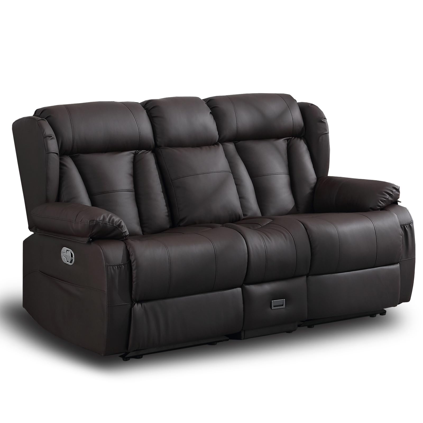 QJTC Double Seat Recliner RV Sofa with Console and Fold, AC/USB/Type C