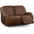 thumbnail image 1 of Loveseat Recliner Slipcover Large Size Oversized - 6 Pieces Stretch Leather Like Recliner Sofa Cover for 2 Seat Dual Reclining Loveseat Couch Furniture Protector (Light Brown), 1 of 7
