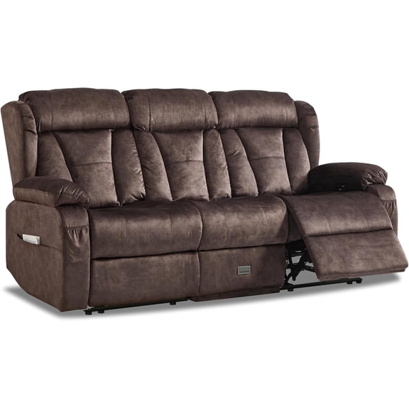Loveseat Recliner Sofa,3 Seater RV Recliner Couch, Manual Reclining Loveseat with Console for Living Room, Home Theater Seating with AC/USB C/USB and Drawer