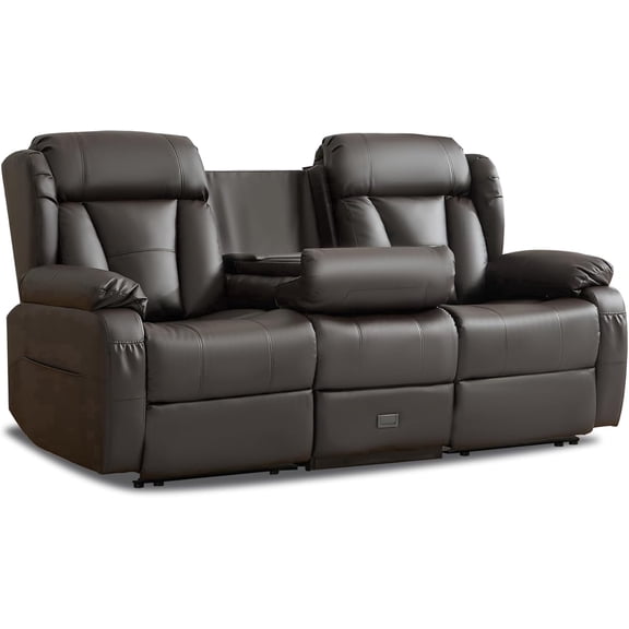 Loveseat Recliner Sofa,3 Seater RV Recliner Couch, Manual Reclining Loveseat with Console for Living Room, Home Theater Seating with AC/USB C/USB and Drawer