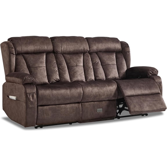 Loveseat Recliner Sofa,3 Seater RV Recliner Couch, Manual Reclining Loveseat with Console for Living Room, Home Theater Seating with AC/USB C/USB and Drawer