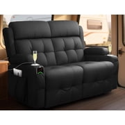 Loveseat Recliner Sofa, Manual Recliners with USB, Cup Holders & Storage Pockets, Pebbled Fabric Reclining Couch for Camper, Home Theater, Black