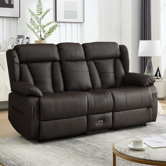 Loveseat Recliner Sofa RV Recliner Couch, Manual Reclining Loveseat with Console for Living Room Home Theater Seating with AC/USB C/USB and Drawer