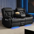 thumbnail image 1 of Loveseat Recliner Sofa, Manual Reclining Couch with Console, AC Outlet & USB-A/USB-C Ports, Wall Hugger RV Sofa for Living Room & Home Theater with Cup Holders LED Light, 1 of 11