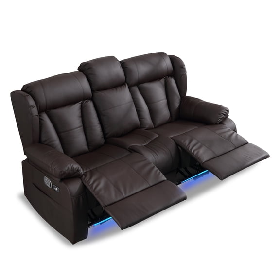 Loveseat Recliner Sofa, Manual Reclining Couch with Console, AC Outlet & USB-A/USB-C Ports, Wall Hugger RV Sofa for Living Room & Home Theater with Cup Holders LED Light