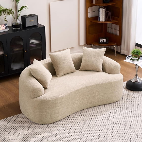 Loveseat Sectional Sofa for Living Room, 65’’ Modern Luxury Plush Chenille Extra Deep Seat Curved Cloud Floor Couch with 3 Throw Pillows for Small Spaces, No Assembly Needed, Apricot Taupe