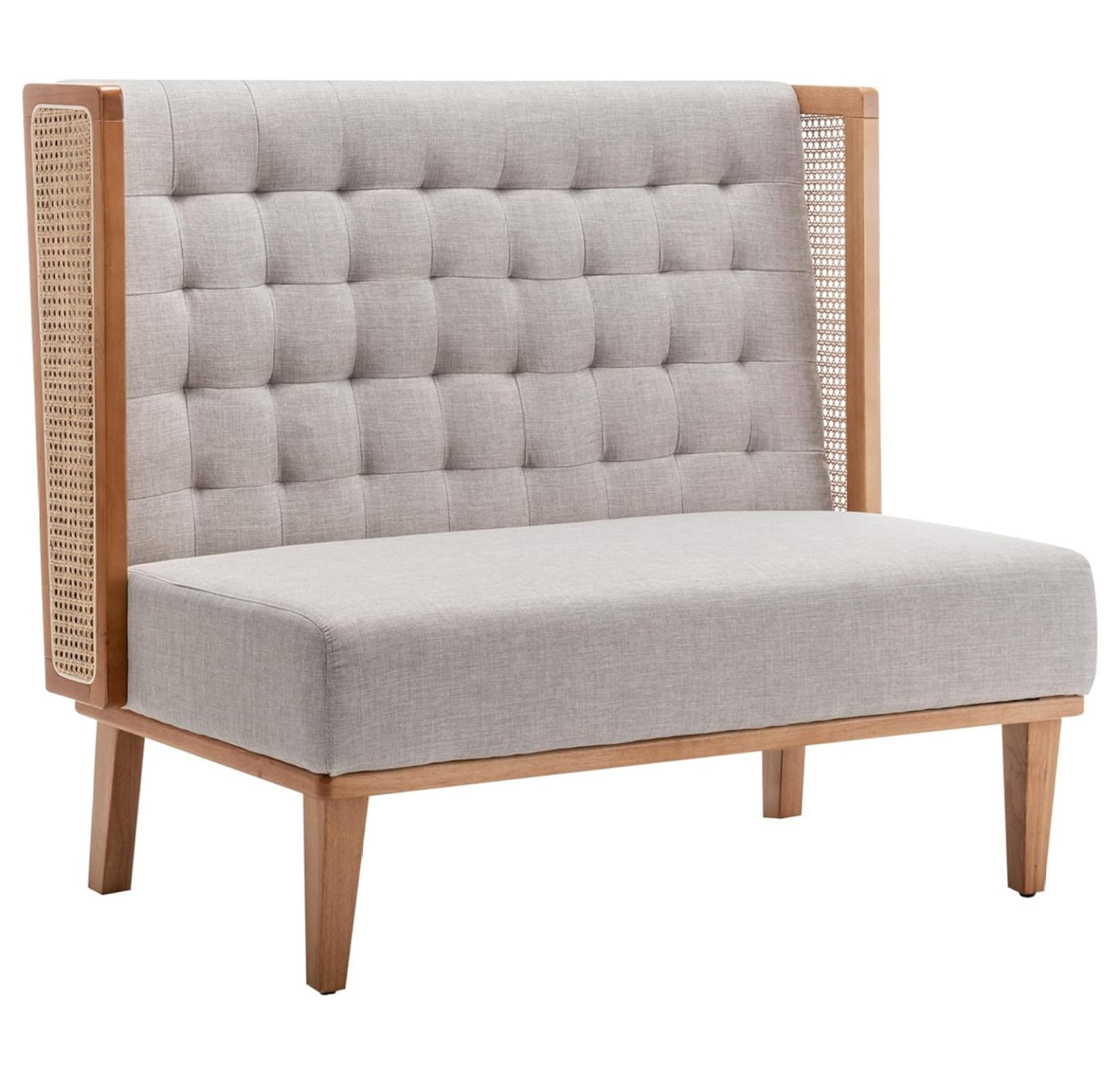 Loveseat Settee with Rattan Arms, Upholstered Modern Mini High-Back ...