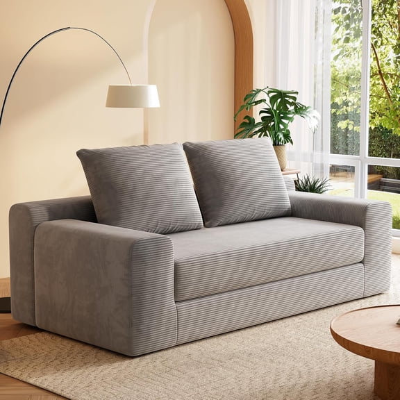 Loveseat Sleeper Sofa Bed, Modern Corduroy Boneless Convertible Couch with Pull-Out Seat Cushion, Two Seater Couch for Living Room, Bedroom, Apartment, Home Office, No Assembly (Gray)