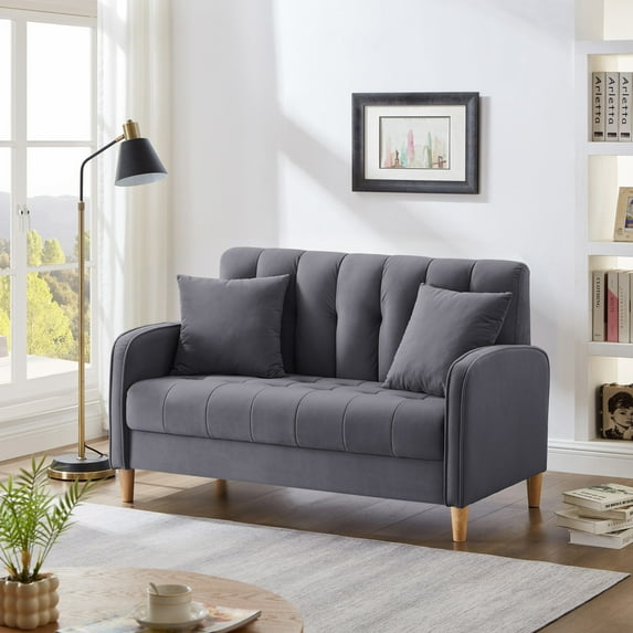 Loveseat Sofa,52" Velvet Small Sofa Couch Upholstered Love Seat Sofa with Tufted Seat for Living Room,Small Space,Grey