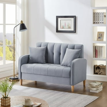 Loveseat Sofa,52" Velvet Small Sofa Couch Upholstered Love Seat Sofa with Tufted Seat for Living Room,Small Space,Light Blue
