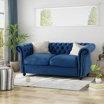Loveseat Sofa, 62" Comfy Velvet Couch with Nailhead Accents, Tool-Free Setup Sofas for Living Room, Navy Blue