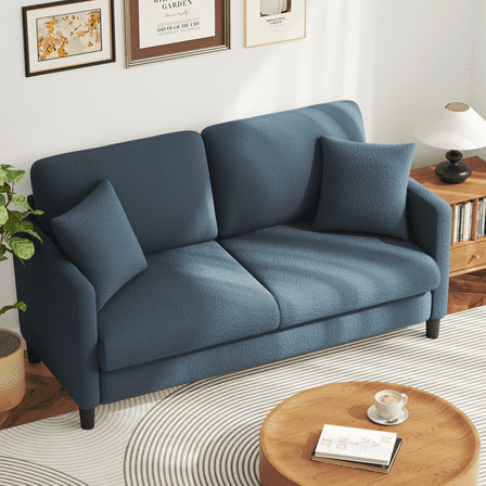 Neche 65" Sofa Couch for Living Room Office Small Space, Comfy Loveseat in a Box, Blue