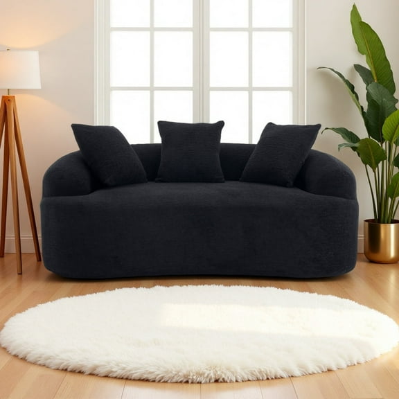 Loveseat Sofa, 65" Modern Minimalist Curved Loveseat Couch 2 Seat No Assembly Deep Seat Sofa with 3 Pillows for Living Room and Small Spaces, Black