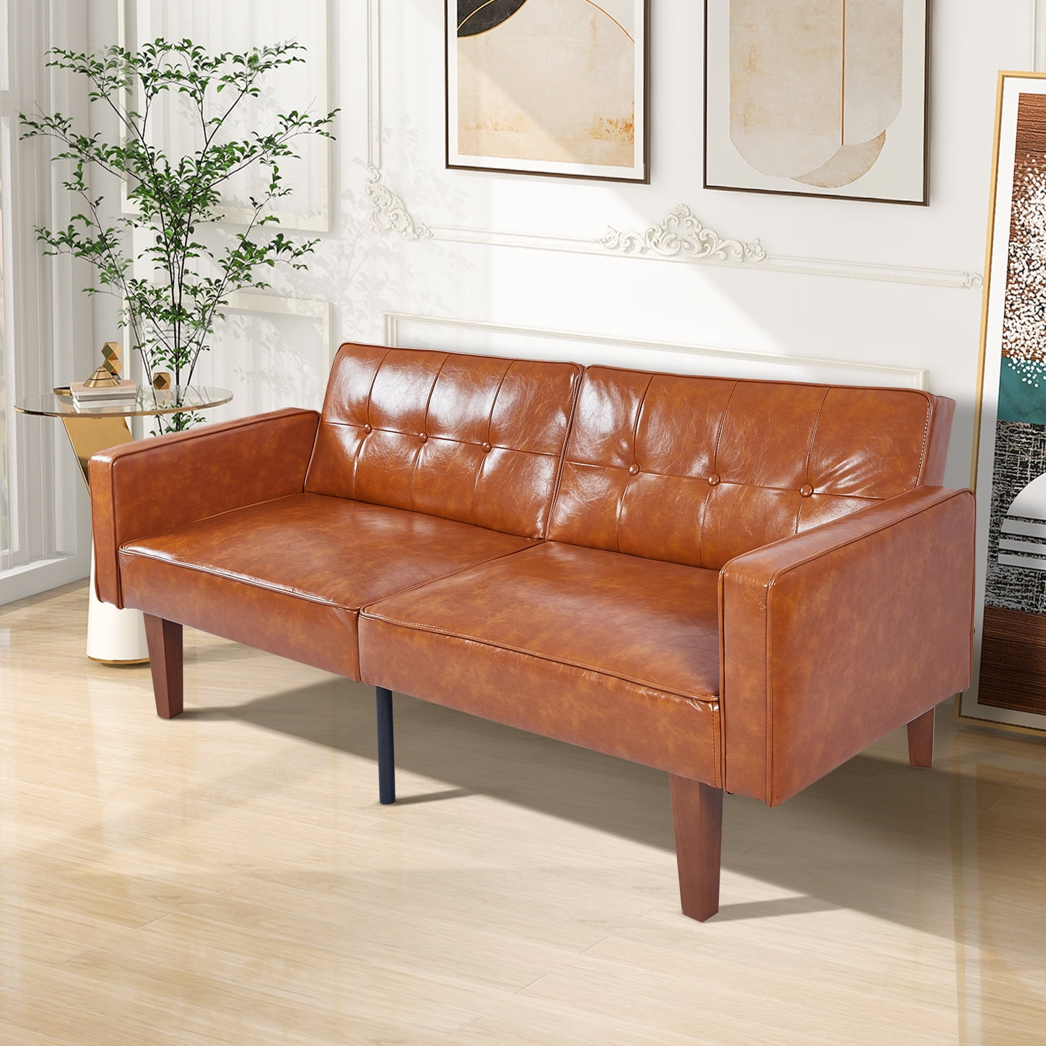 Loveseat Sofa, 68" Faux leather Futon Sofa Bed, Upholstered Convertible Sofa with Reclining Backrest