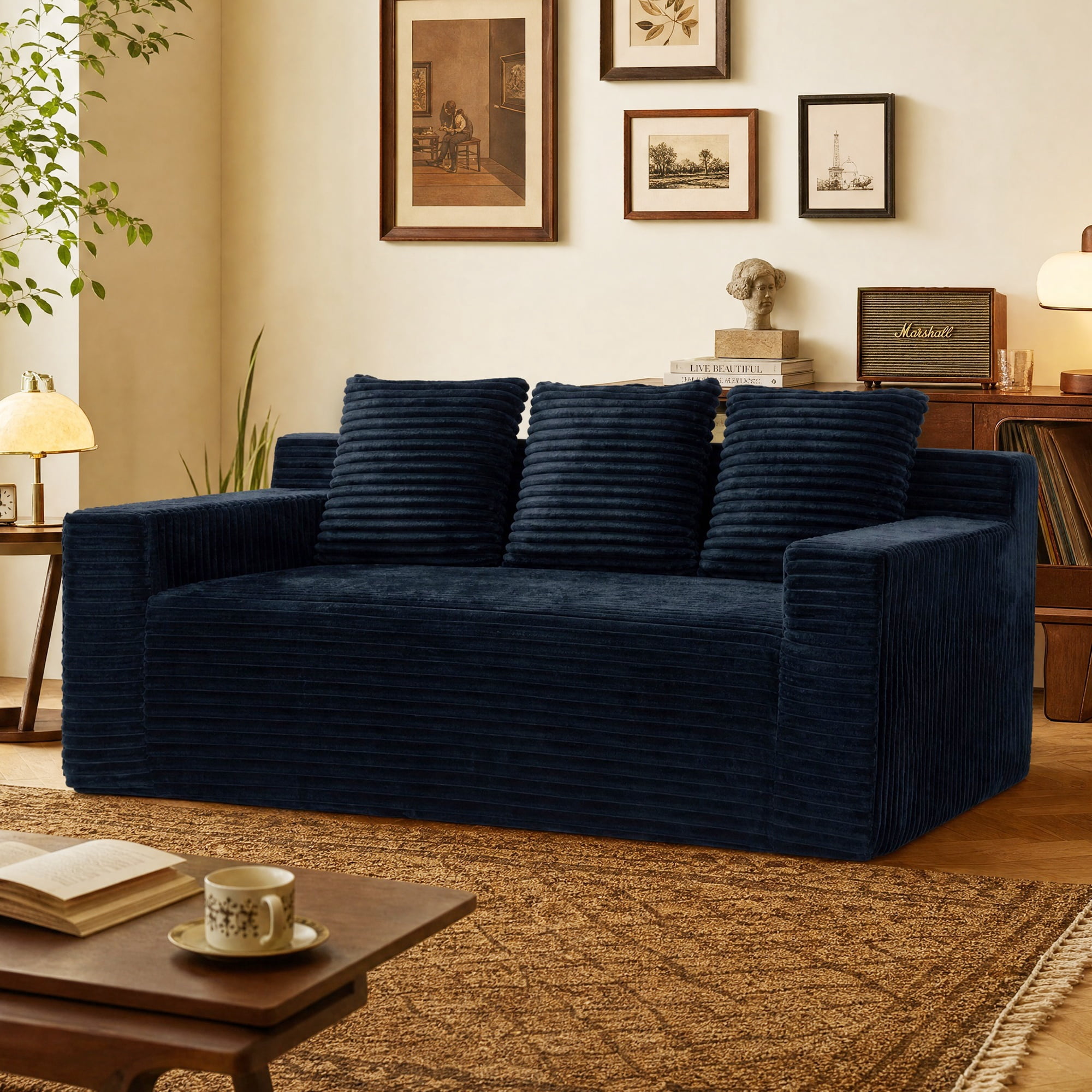 Loveseat Sofa 72.2 Inch, Corduroy Fabric Deep Seat Couch for Living Room Bedroom, No Assembly Required, Black
